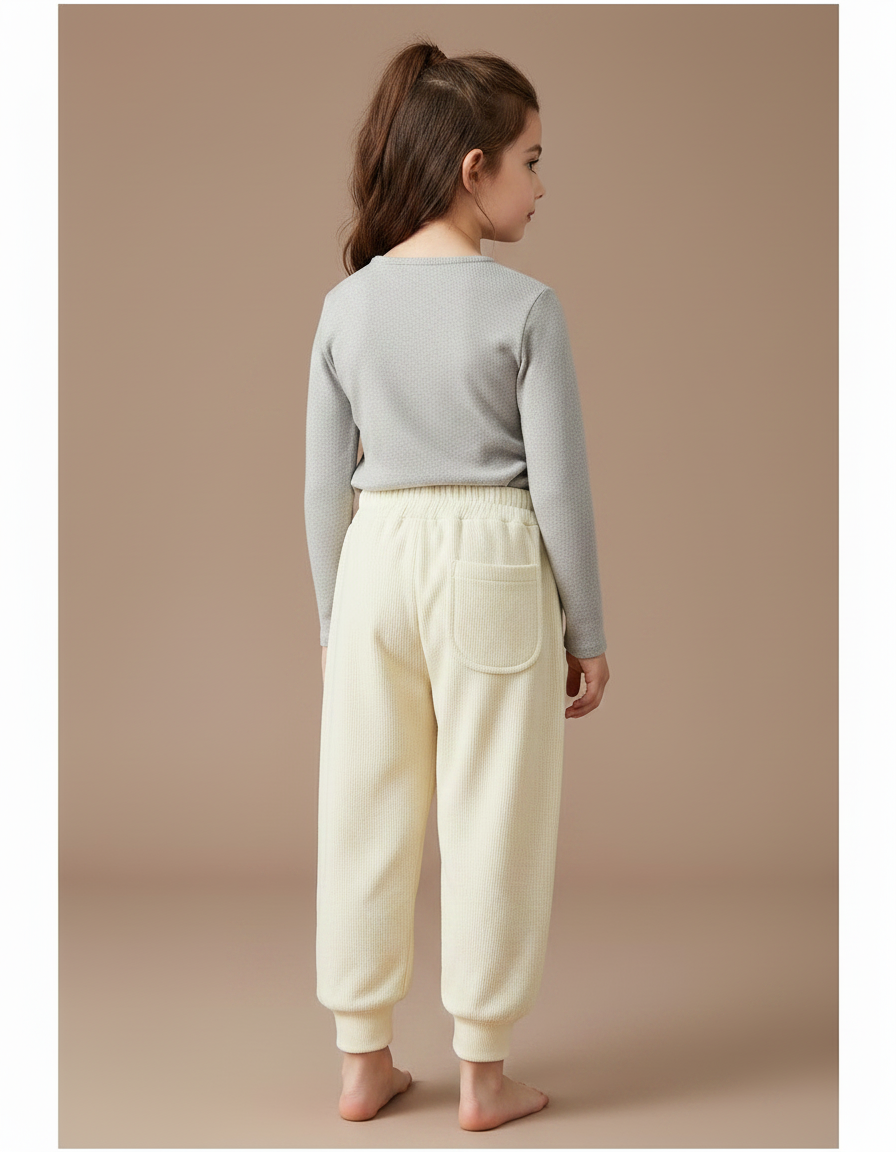 Pantalon Velours Écru Ample Côtelé Enfant Confortable - Beige Cordé - vue 2