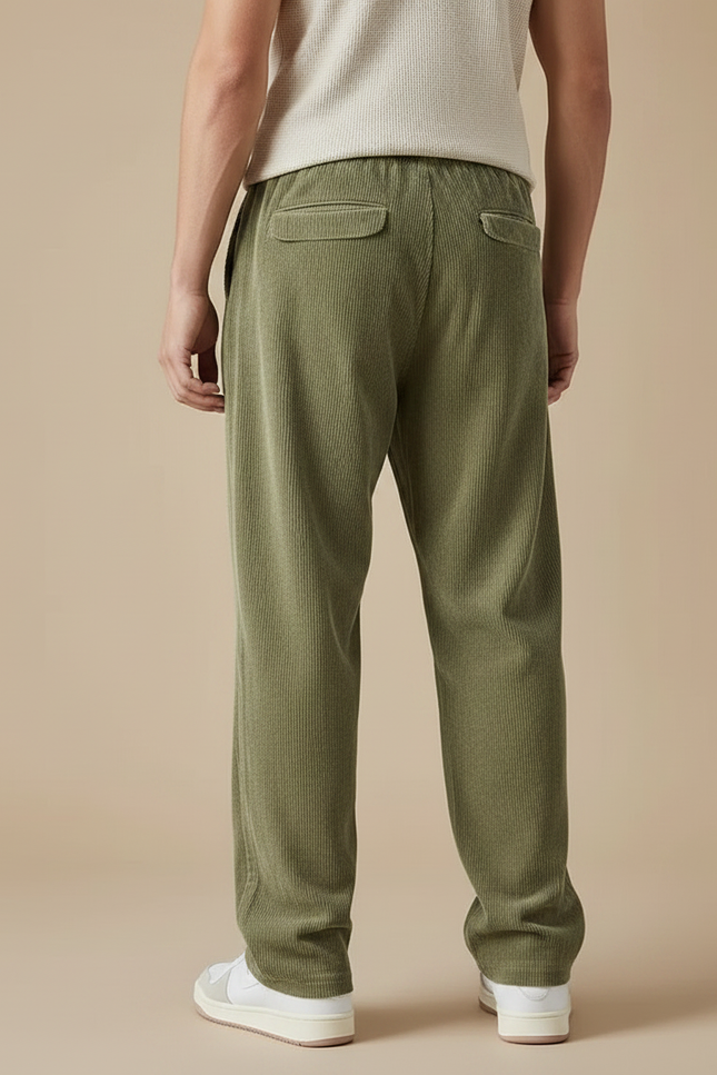Pantalon Velours Côtelé Vert Ample Décontracté Homme - Cordé - vue 2