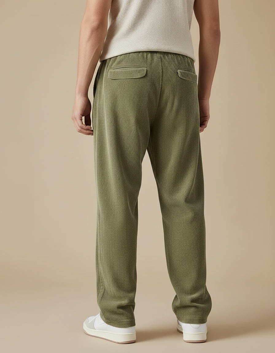 Pantalon Velours Côtelé Vert Ample Décontracté Homme - Cordé - vue 2