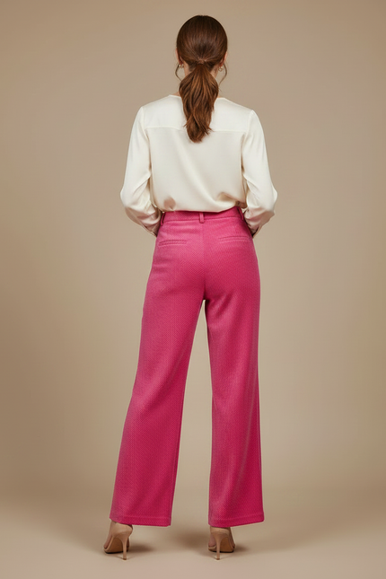 Pantalon Velours Fuschia Large Côtelé Élégant Femme - Rose Cordé - vue 2