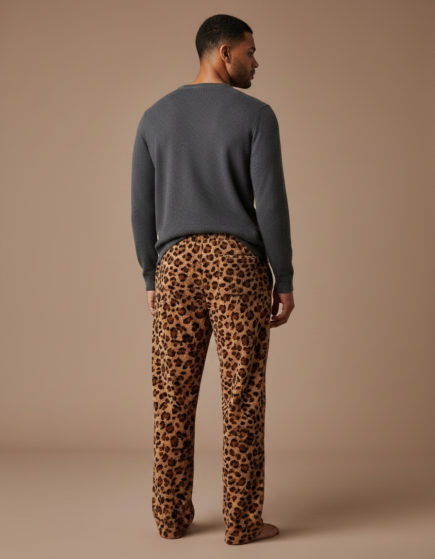 Pantalon Velours Léopard Doux Confortable Homme Hiver - Imprimé - vue 2