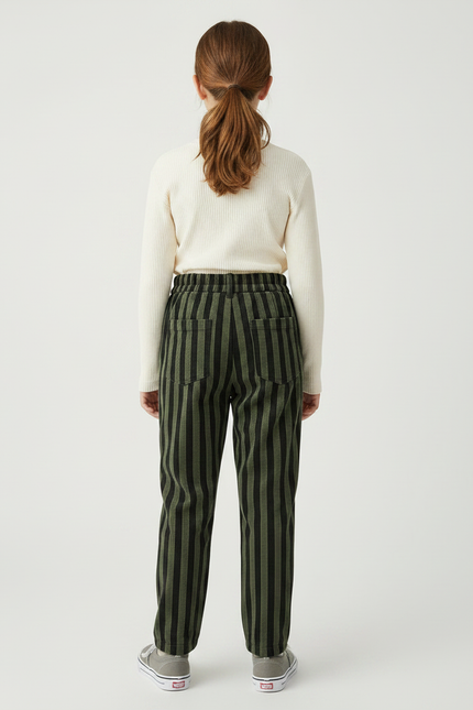 Pantalon Velours Rayé Vert Noir Ample Enfant - Kaki Cordé - vue 2