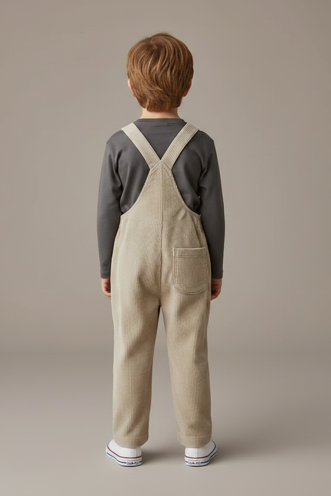 Pantalon Velours Beige Côtelé Salopette Enfant Mignonne - Cordé - vue 2