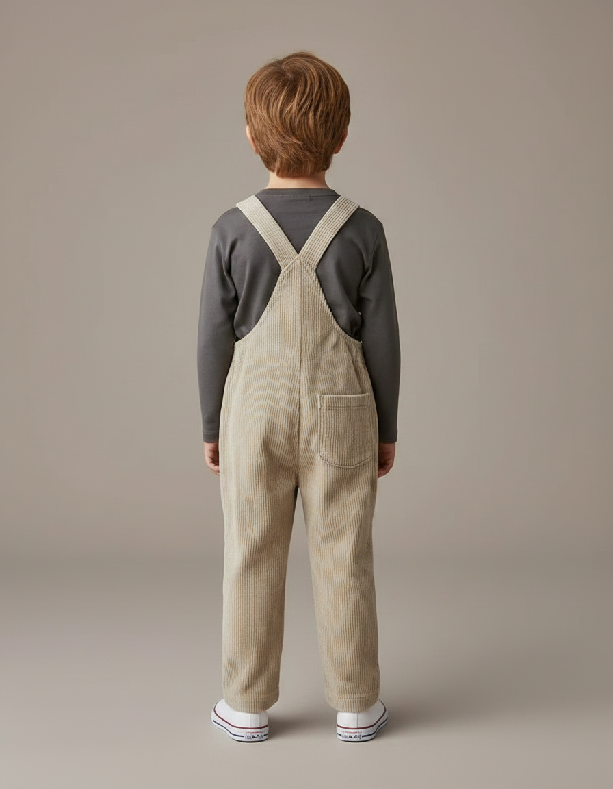 Pantalon Velours Beige Côtelé Salopette Enfant Mignonne - Cordé - vue 2