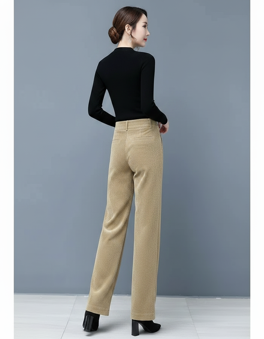Pantalon Velours Beige Côtelé Large Taille Haute Femme - Cordé - vue 2
