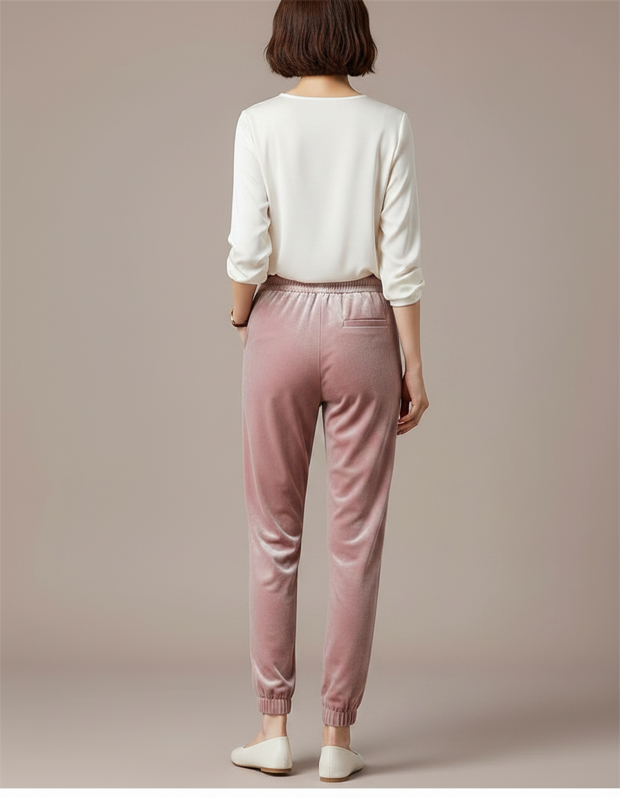 Pantalon Velours Rose Ample Élastiqué Décontracté Femme - vue 2