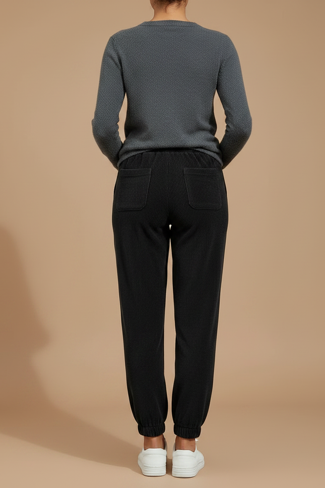 Pantalon Velours Côtelé Noir Cordon Décontracté Femme - Cordé - vue 2