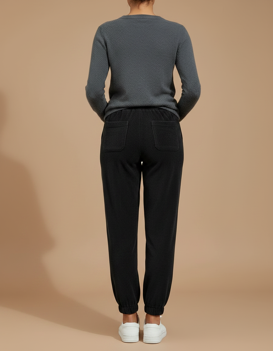 Pantalon Velours Côtelé Noir Cordon Décontracté Femme - Cordé - vue 2