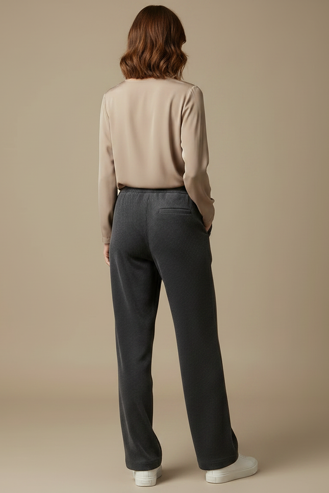 Pantalon Velours Gris Côtelé Large Décontracté Cordon - Cordé - vue 2