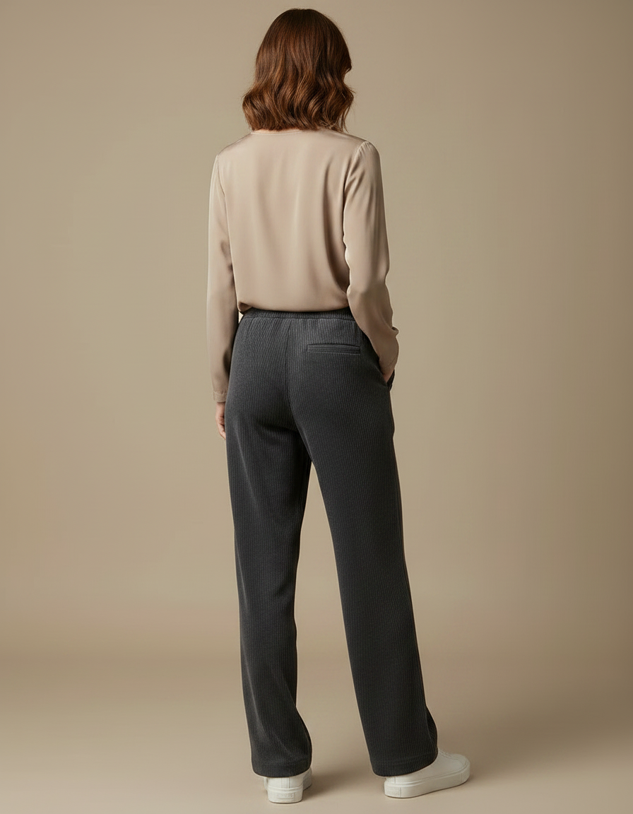 Pantalon Velours Gris Côtelé Large Décontracté Cordon - Cordé - vue 2