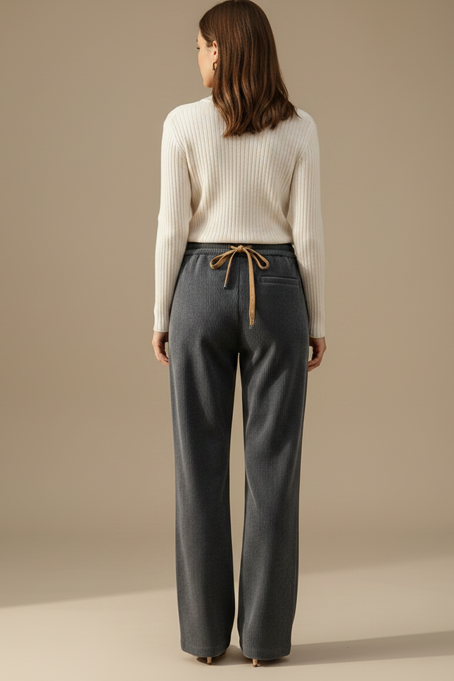 Pantalon Velours Gris Côtelé Droit Ample Décontracté Femme - Cordé - vue 2