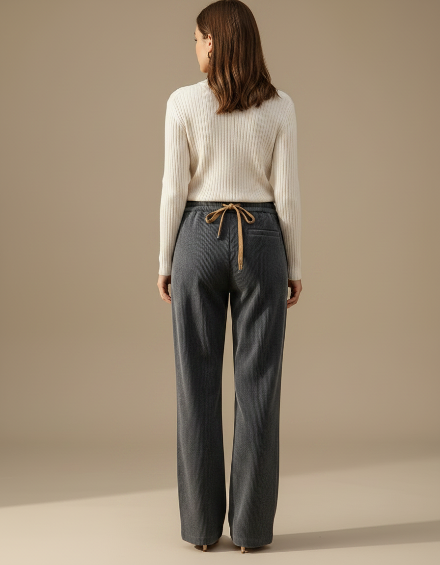 Pantalon Velours Gris Côtelé Droit Ample Décontracté Femme - Cordé - vue 2