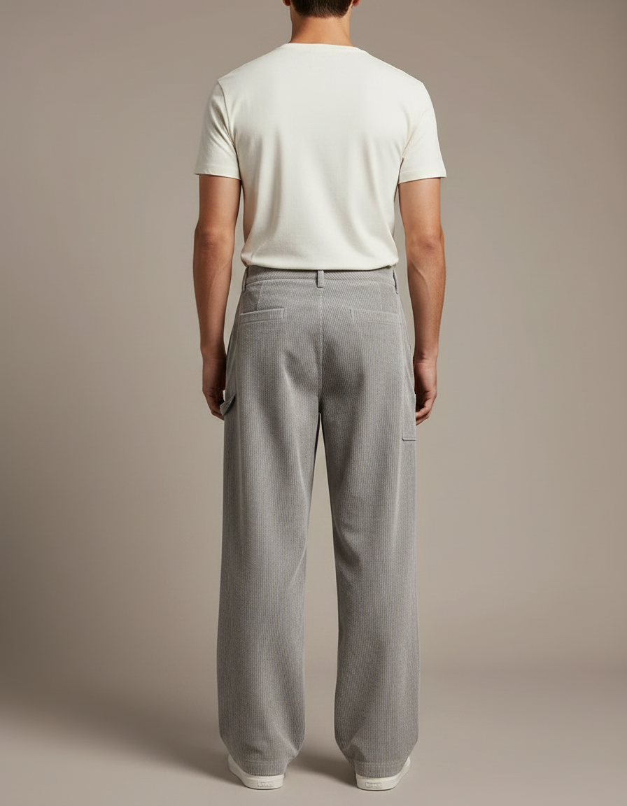 Pantalon Velour Cargo Homme - Gris Cordé - vue 2
