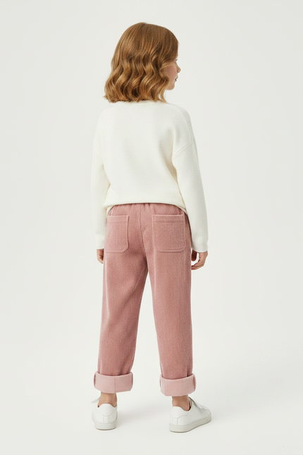 Pantalon Velours Fille Rose Droit - Cordé - vue 2