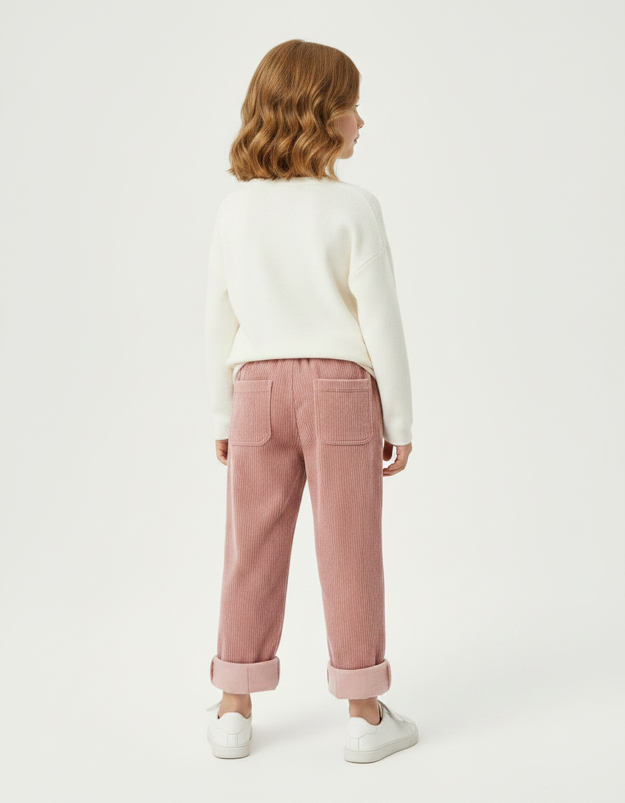 Pantalon Velours Fille Rose Droit - Cordé - vue 2