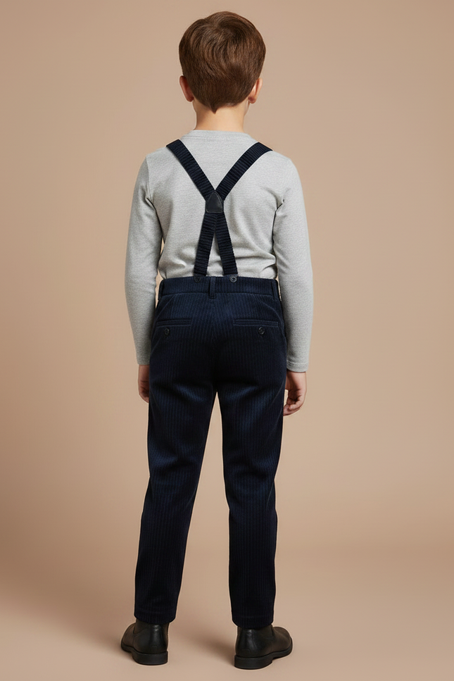 Pantalon Velours Cotelé Bleu - Marine - vue 2