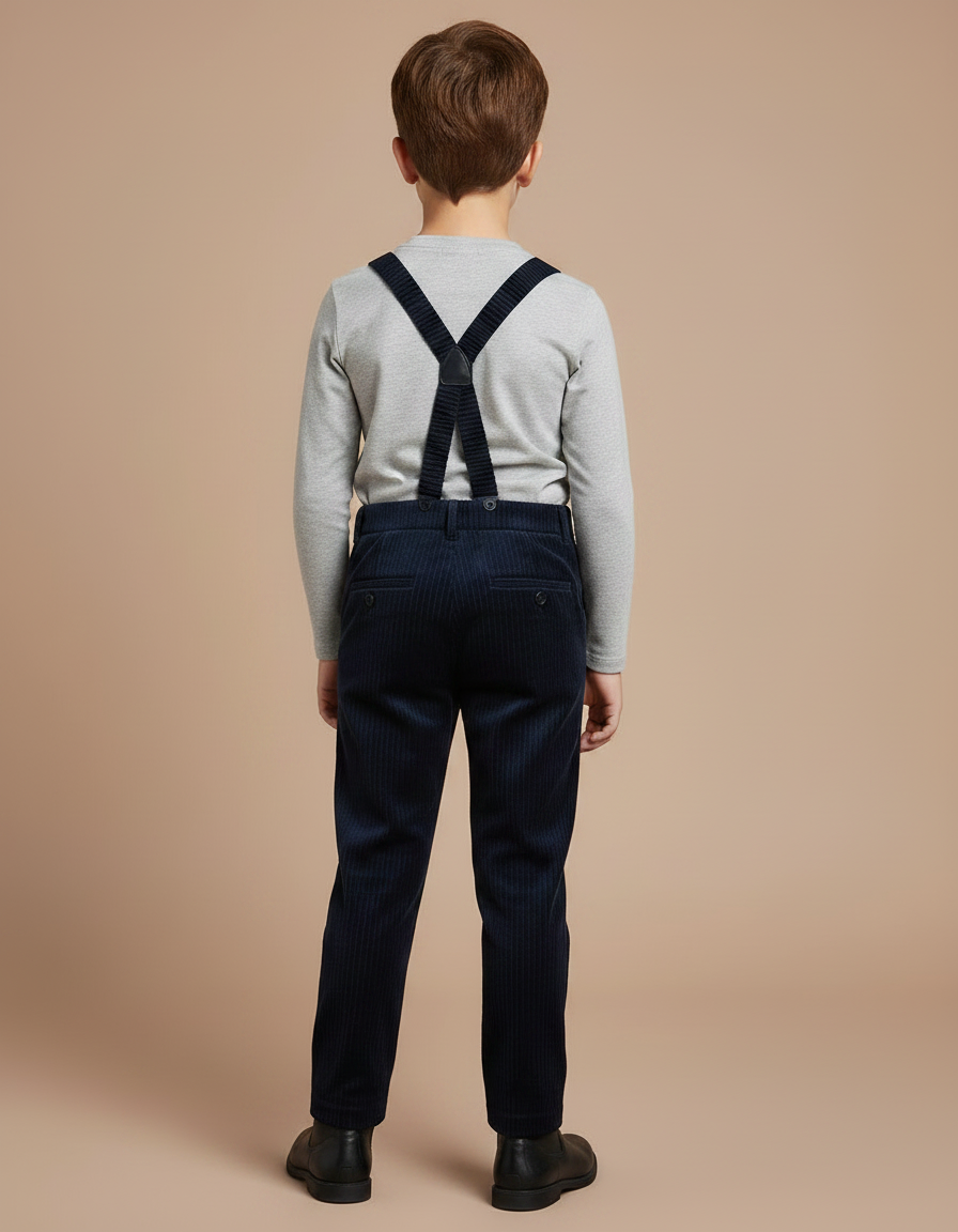 Pantalon Velours Cotelé Bleu - Marine - vue 2