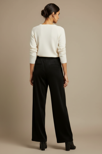 Pantalon Velours Côtelé Noir Ample Cordon Femme - Cordé - vue 2