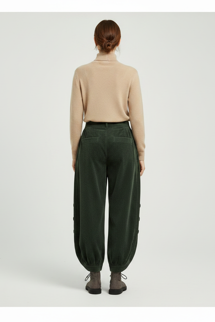 Pantalon Japonais Velours Cotelé - Vert Cordé - vue 2