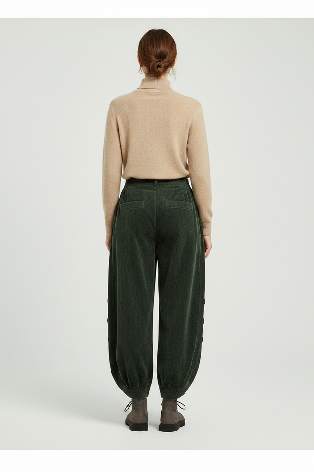 Pantalon Japonais Velours Cotelé - Vert Cordé - vue 2