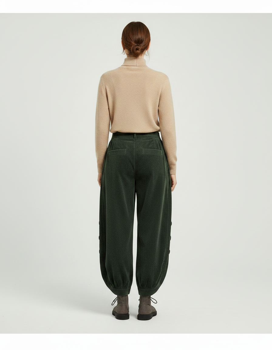 Pantalon Japonais Velours Cotelé - Vert Cordé - vue 2