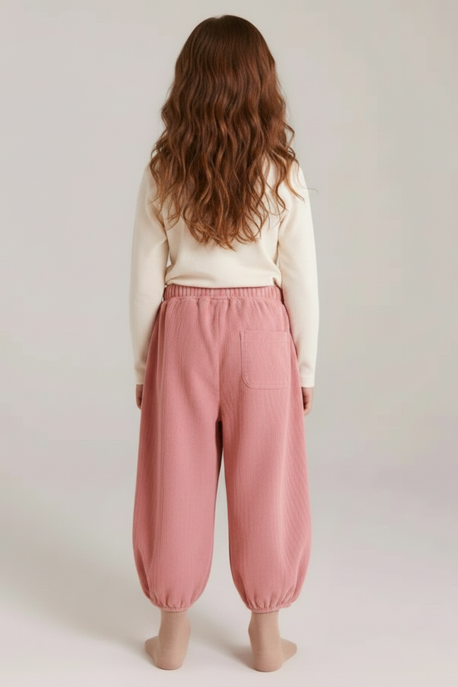 Pantalon Velours Rose Côtelé Ample Décontracté Enfant - vue 2