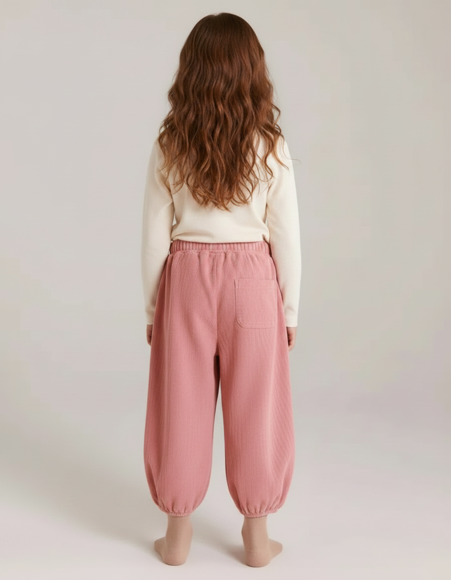 Pantalon Velours Rose Côtelé Ample Décontracté Enfant - vue 2