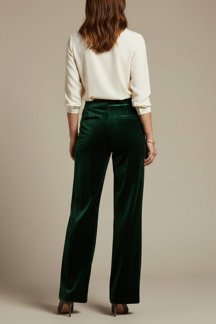 Pantalon Velours Vert Émeraude Large Élégant Femme - vue 2