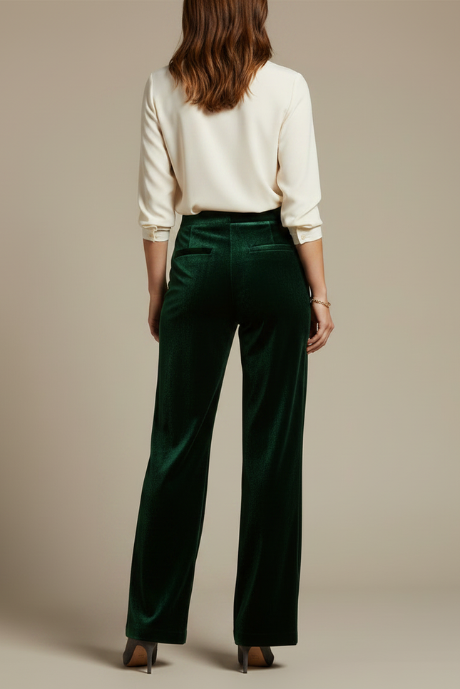 Pantalon Velours Vert Émeraude Large Élégant Femme - vue 2
