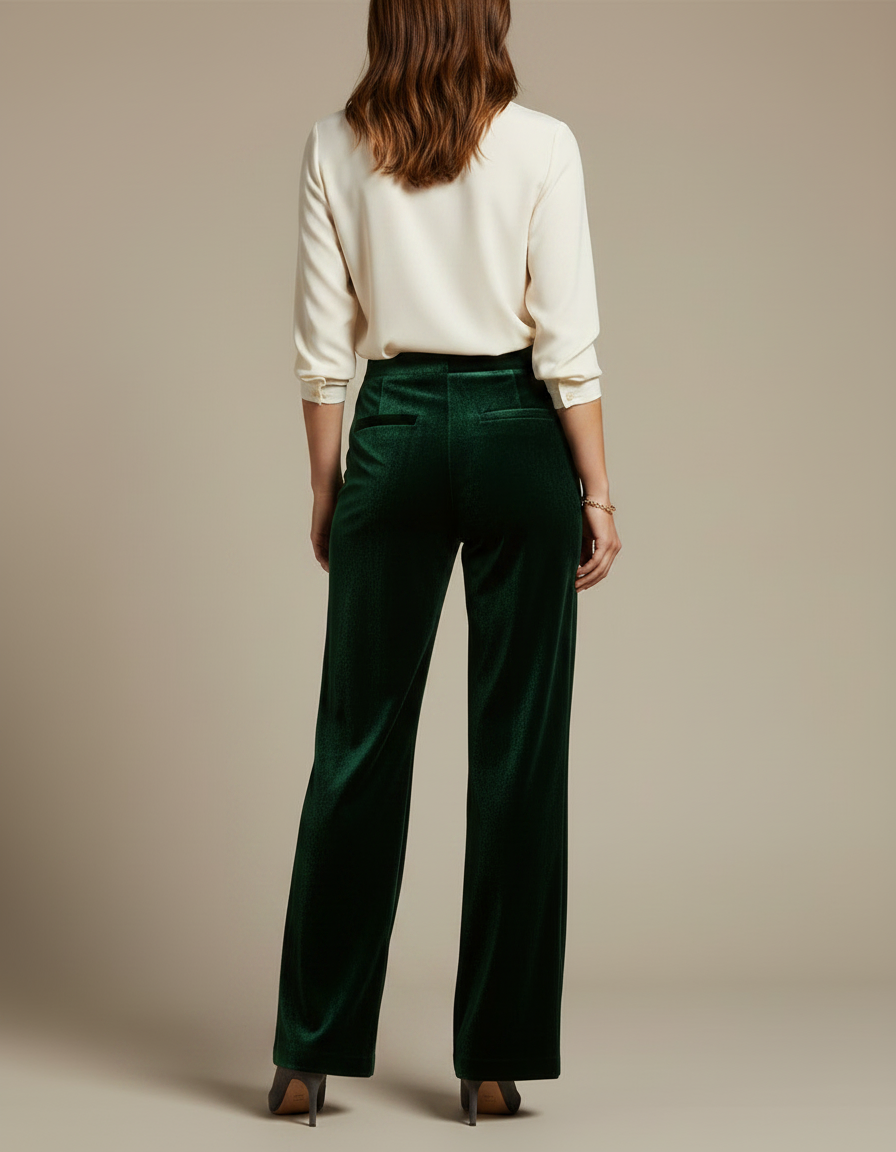 Pantalon Velours Vert Émeraude Large Élégant Femme - vue 2