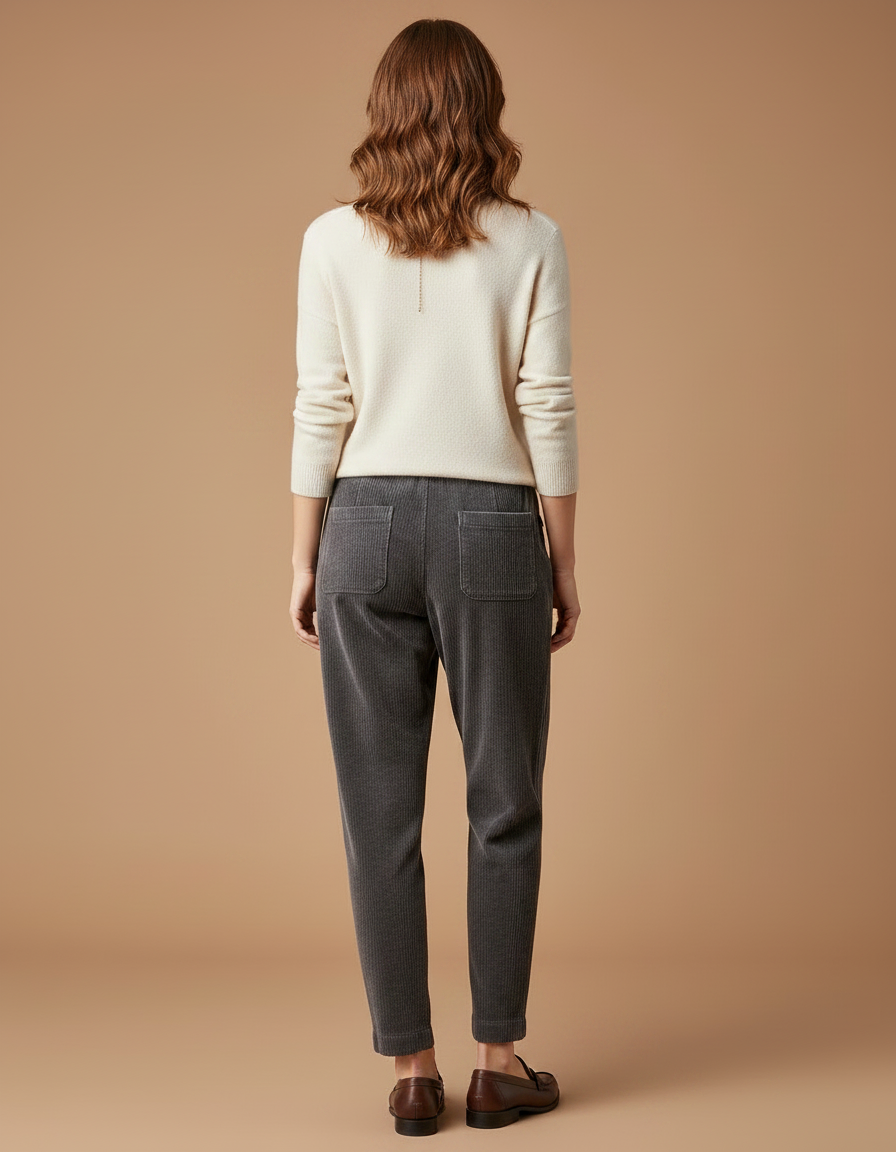 Pantalon Velours Côtelé Gris Décontracté Femme Chic Harem - Cordé - vue 2