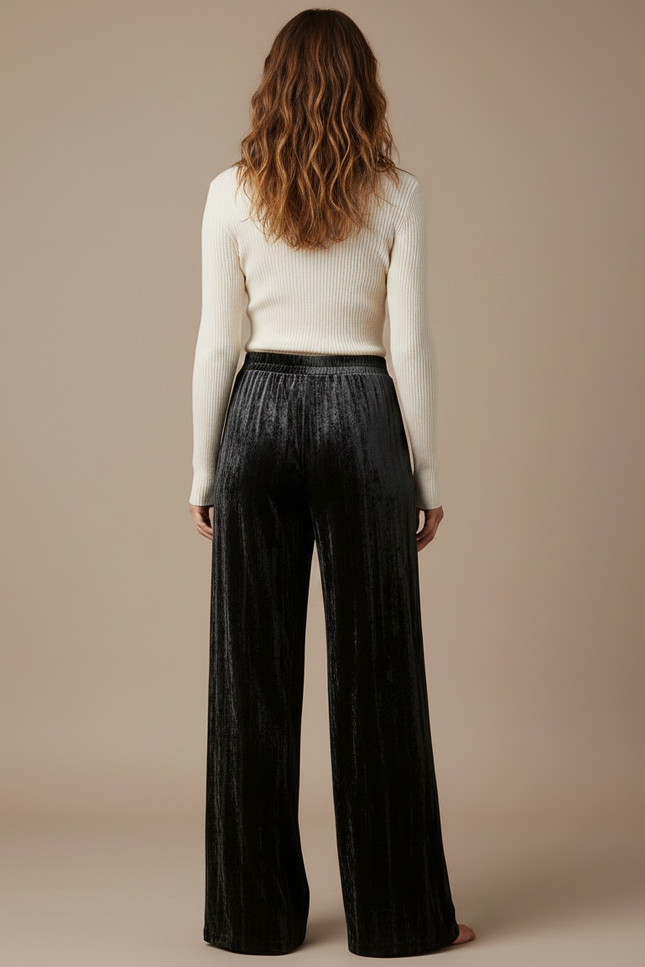 Pantalon Velours Noir Ample Drapé Femme - vue 2