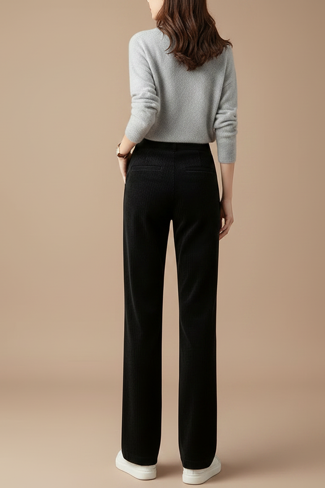 Pantalon Velours Côtelé Noir Large Décontracté Femme - Cordé - vue 2