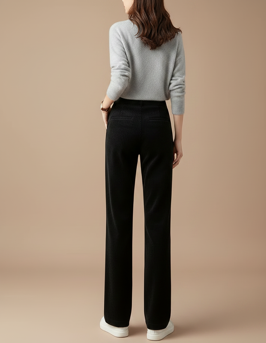 Pantalon Velours Côtelé Noir Large Décontracté Femme - Cordé - vue 2