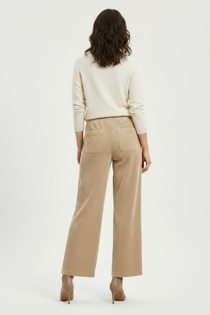 Pantalon Velours Beige Côtelé Ample Décontracté Cordon - Cordé - vue 2
