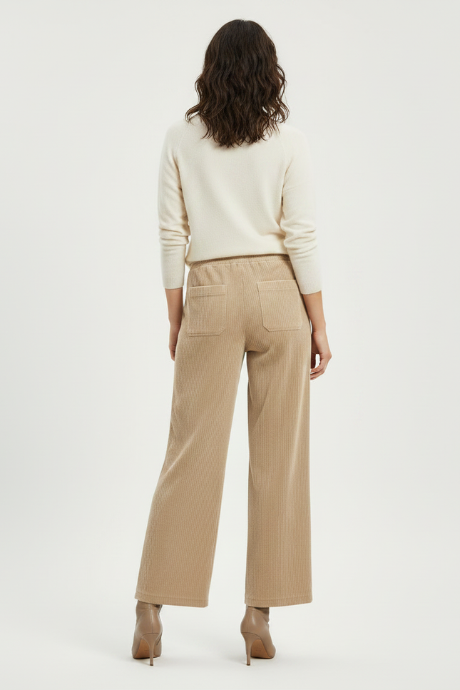 Pantalon Velours Beige Côtelé Ample Décontracté Cordon - Cordé - vue 2