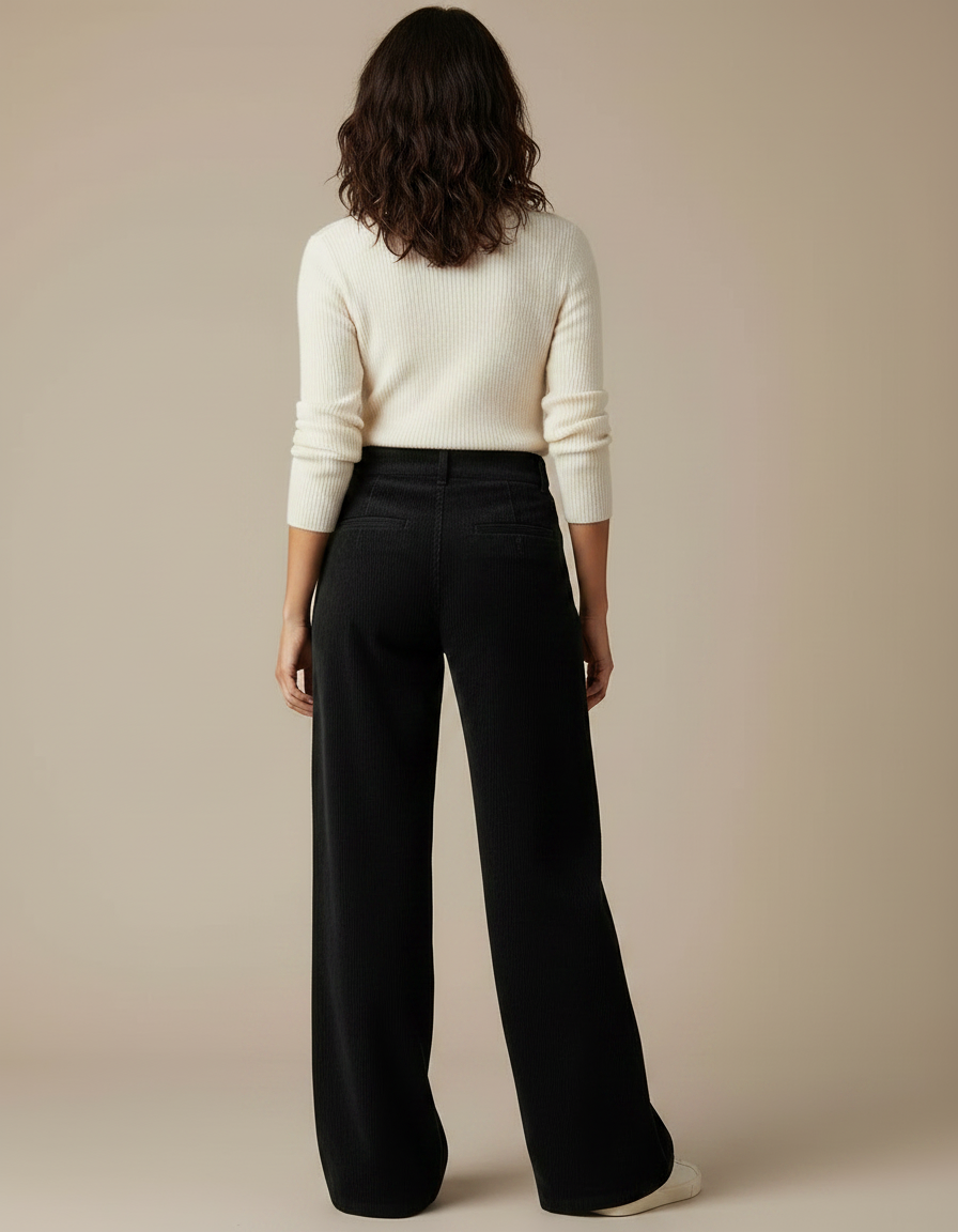 Pantalon Femme Velours Cotelé Noir - Cordé - vue 2