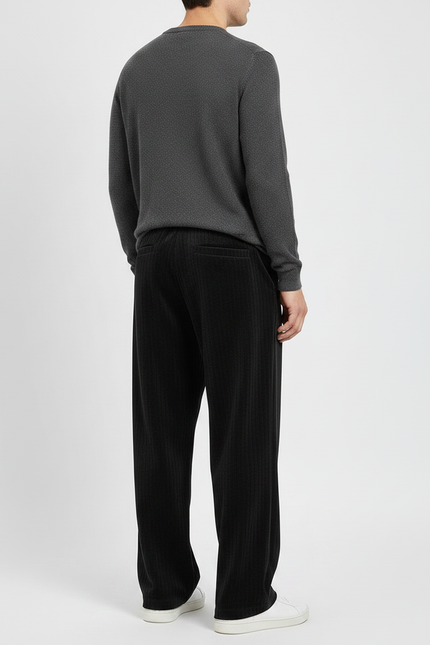 Pantalon Velours Côtelé Noir Droit Confortable Homme - Cordé - vue 2