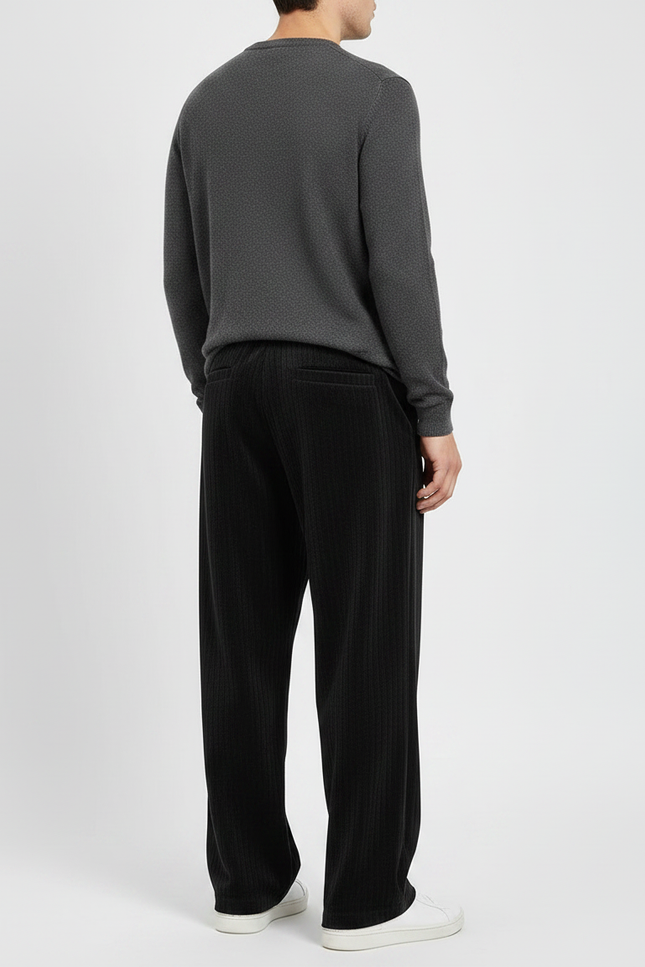 Pantalon Velours Côtelé Noir Droit Confortable Homme - Cordé - vue 2