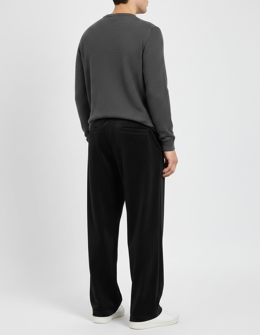 Pantalon Velours Côtelé Noir Droit Confortable Homme - Cordé - vue 2