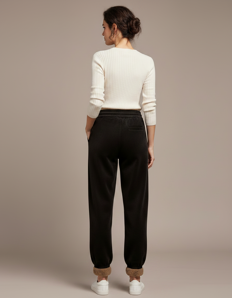 Pantalon Velours Noir Doublé Chaud Décontracté Femme - vue 2