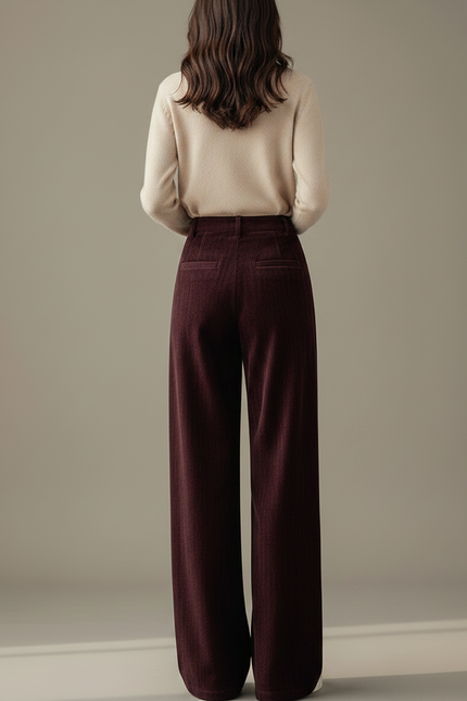 Pantalon Velours Bordeaux Ample Décontracté Poches Femme - Cordé - vue 2