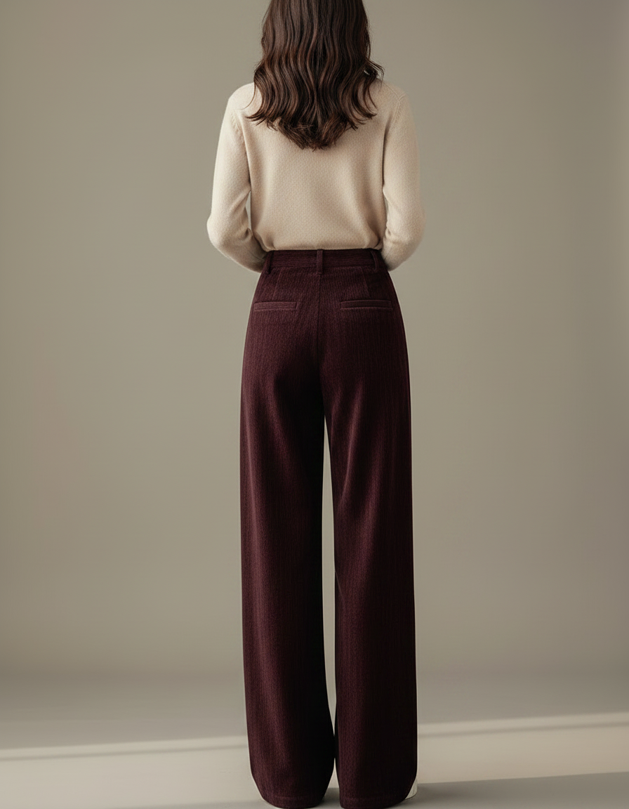 Pantalon Velours Bordeaux Ample Décontracté Poches Femme - Cordé - vue 2