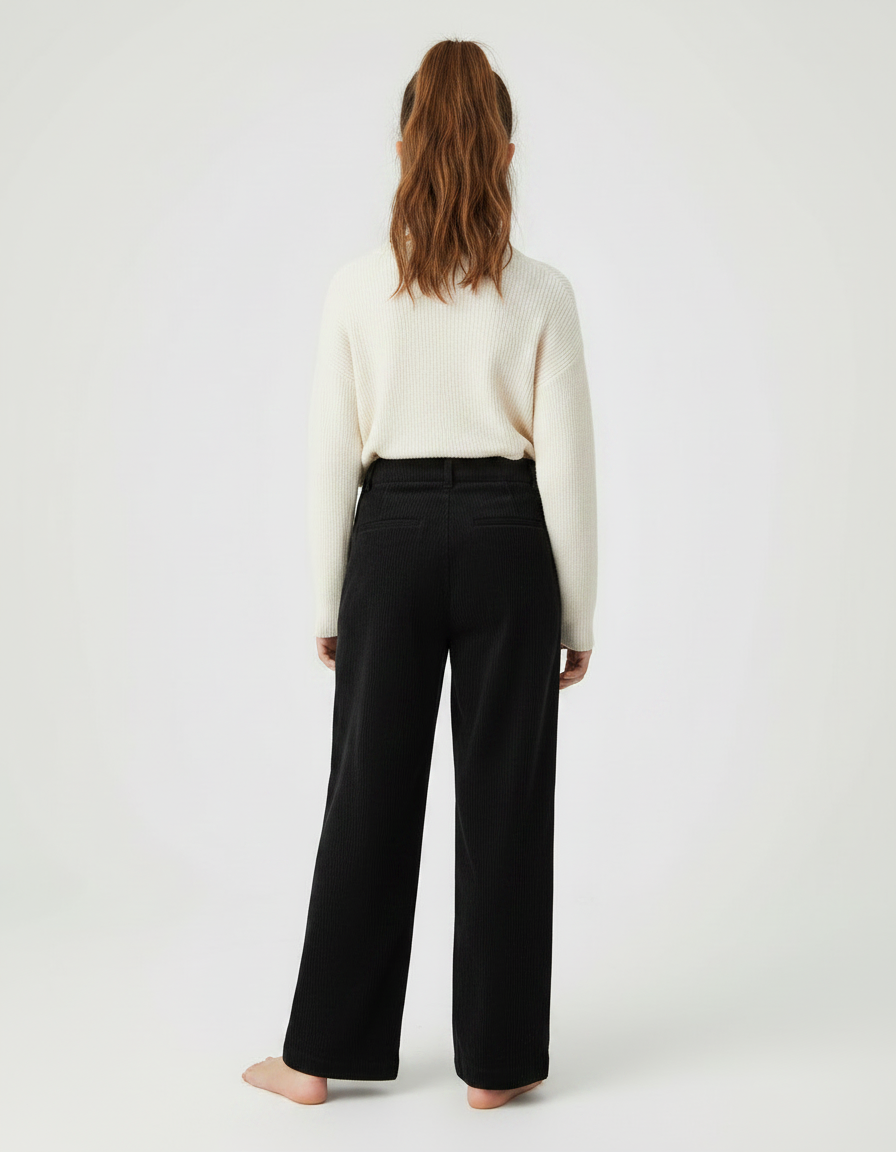 Pantalon Velours Noir Côtelé Droit Ample Enfant - vue 2