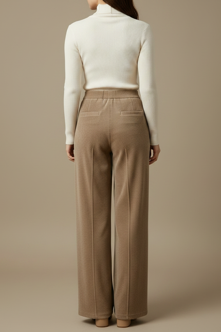 Pantalon Velours Beige Côtelé Ample Taille Haute - Cordé - vue 2