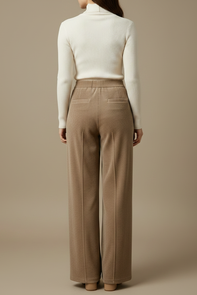 Pantalon Velours Beige Côtelé Ample Taille Haute - Cordé - vue 2