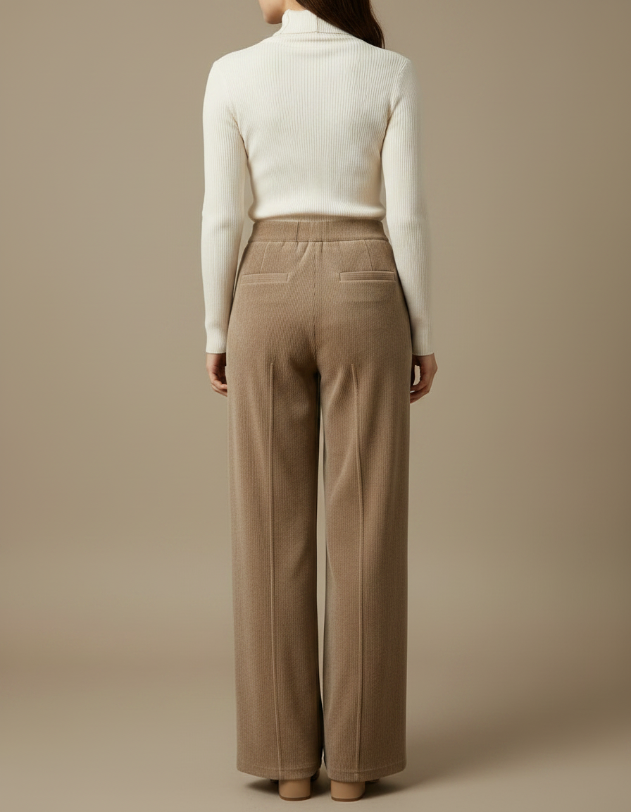 Pantalon Velours Beige Côtelé Ample Taille Haute - Cordé - vue 2