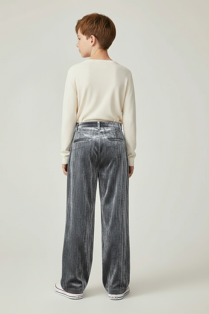 Pantalon Velours Gris Plissé Ample Enfant Décontracté - vue 2
