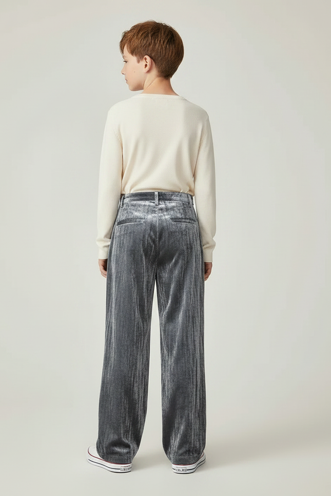 Pantalon Velours Gris Plissé Ample Enfant Décontracté - vue 2