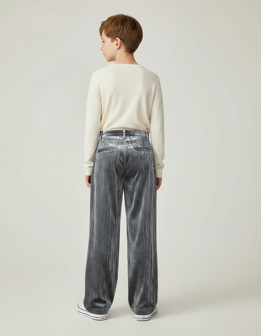 Pantalon Velours Gris Plissé Ample Enfant Décontracté - vue 2